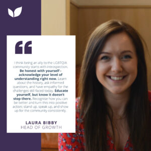 Image of Scede team member with LBGTQIA ally quote
