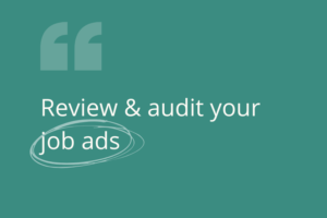 Sea green coloured tile with 'review and audit your job ads' written on it